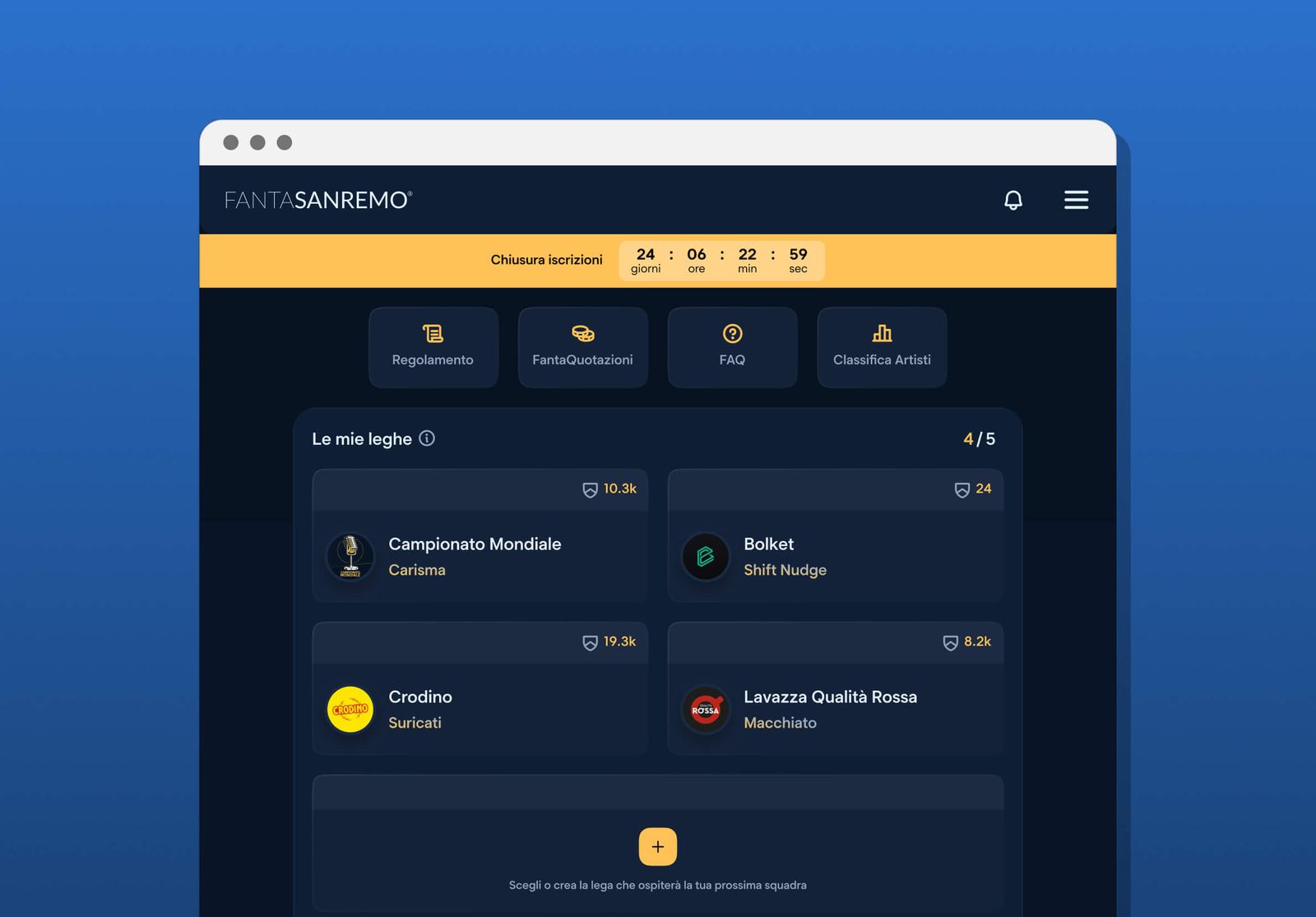 fantasanremo2023 schermata applicativo desktop